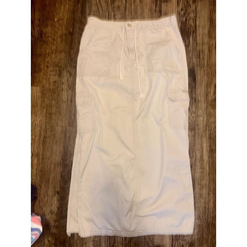 Quizz New York Vintage Cargo Maxi Skirt Beige Khaki Cotton Utility Y2K Sz 7/8